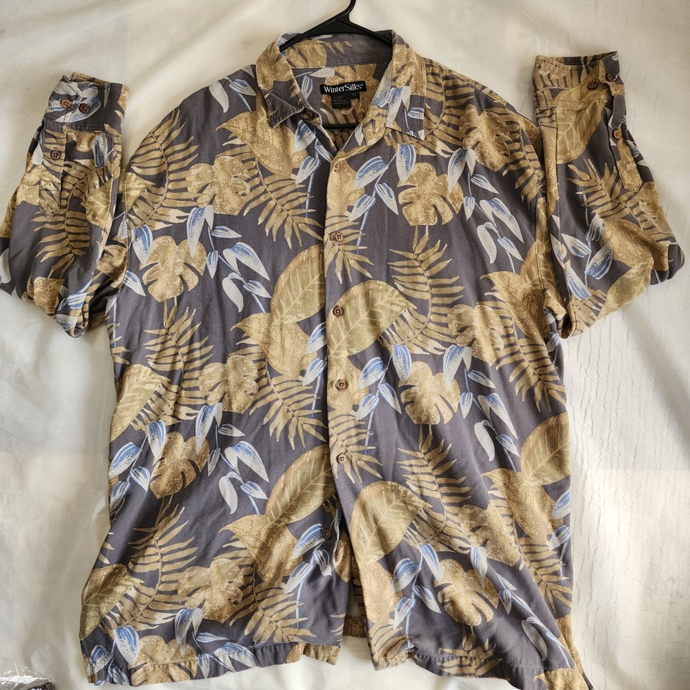 Vintage WinterSilks Silk Button Down Shirt Tropical Hawaiian Resort Wear XL Warm